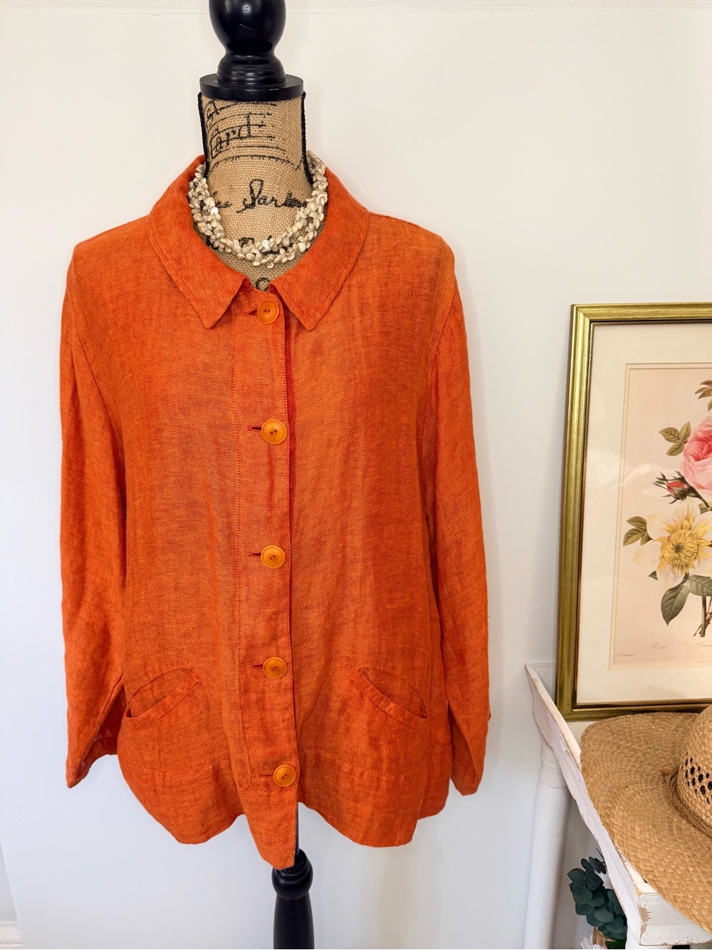 FLAX Burnt Orange Linen Button Top/Blazer
